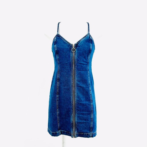 Topshop Dresses & Skirts - womens Topshop Moto mini Dress UK 12 denim zip up jean dress western cowgirl